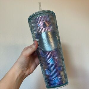 Starbucks 2022 Iridescent Mermaid Scales Cold Cup 24oz Teal Green Tumbler